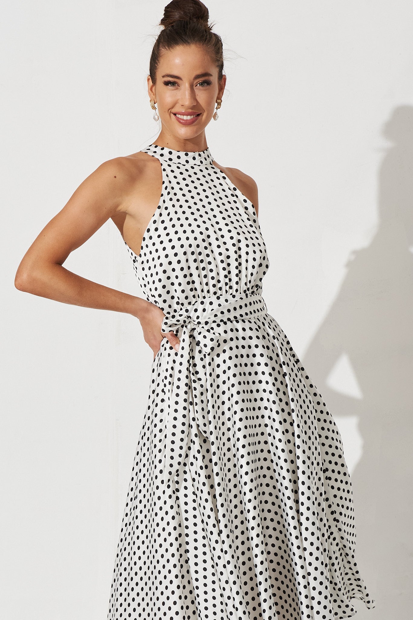 White midi dress black spots hotsell