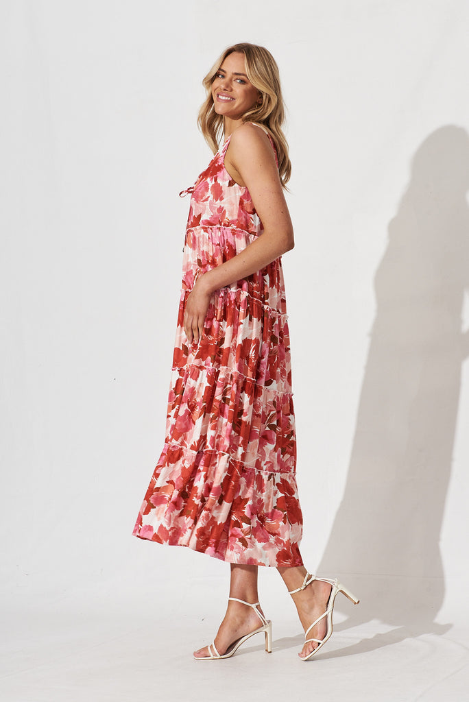Ophelia Maxi Dress In Pink Floral Linen Blend - side