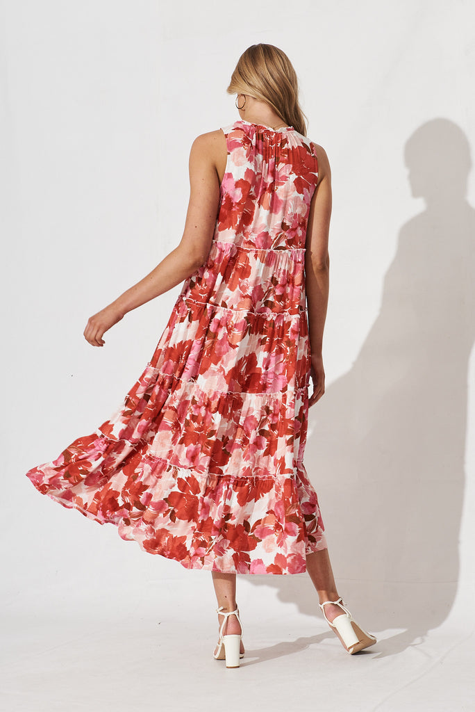 Ophelia Maxi Dress In Pink Floral Linen Blend - back