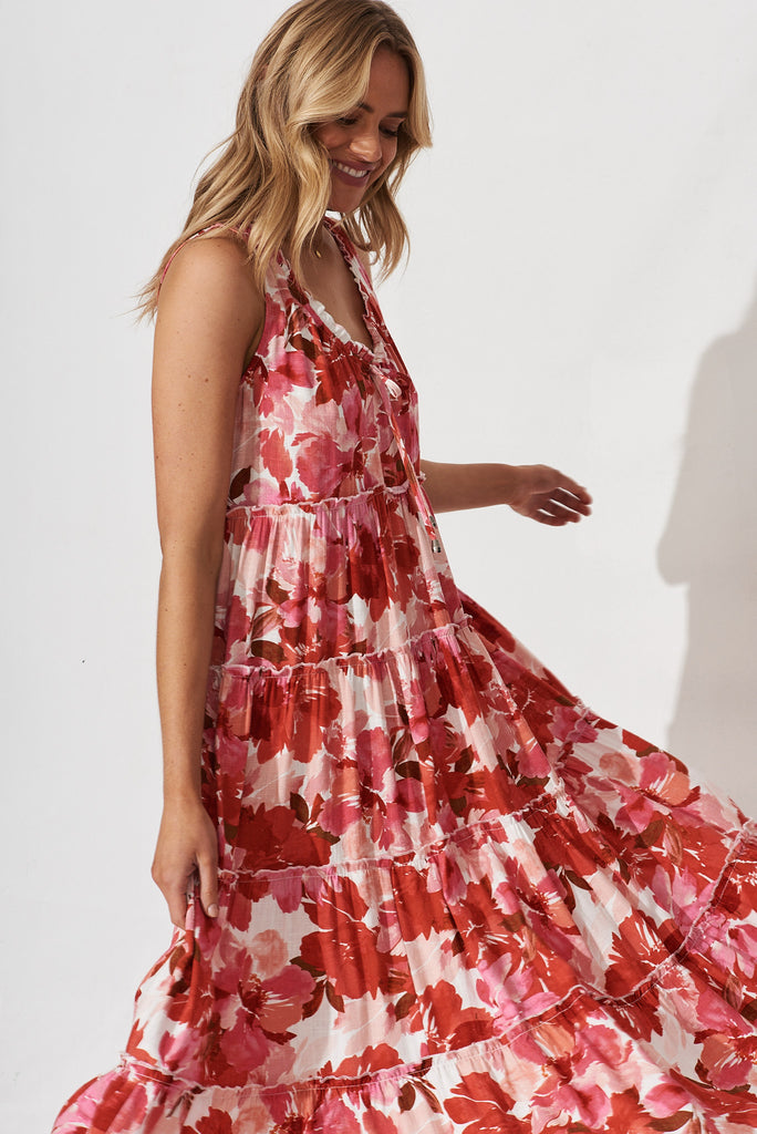 Ophelia Maxi Dress In Pink Floral Linen Blend - detail