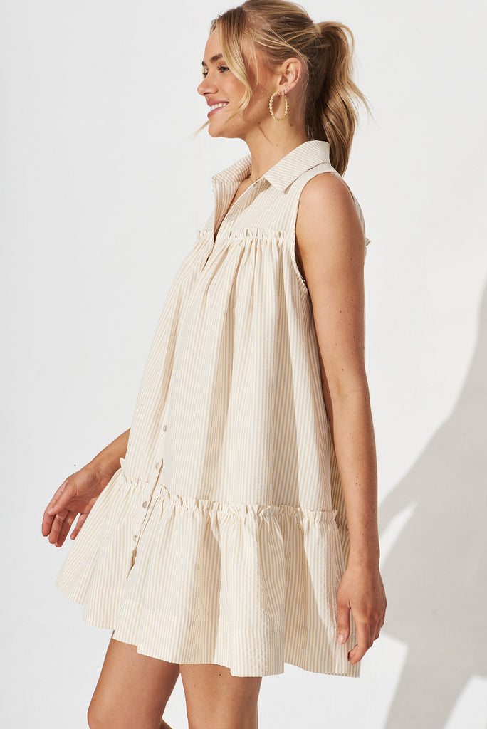 Upney Shirt Dress In Beige With White Stripe - side
