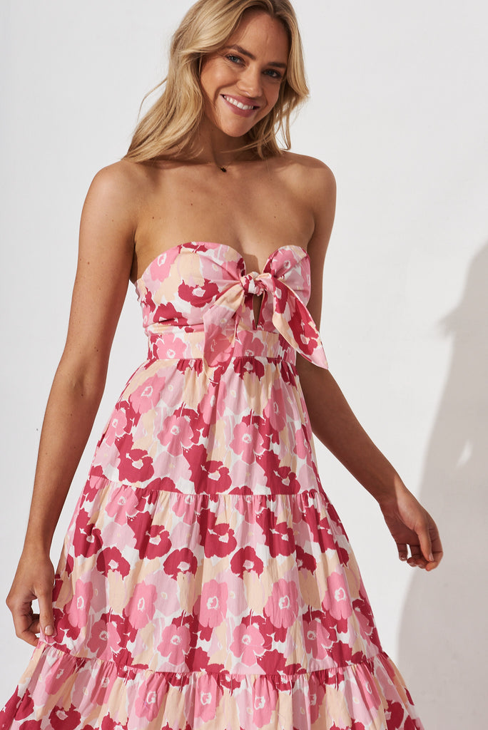 Molfetta Midi Dress In Pink Floral Cotton - front