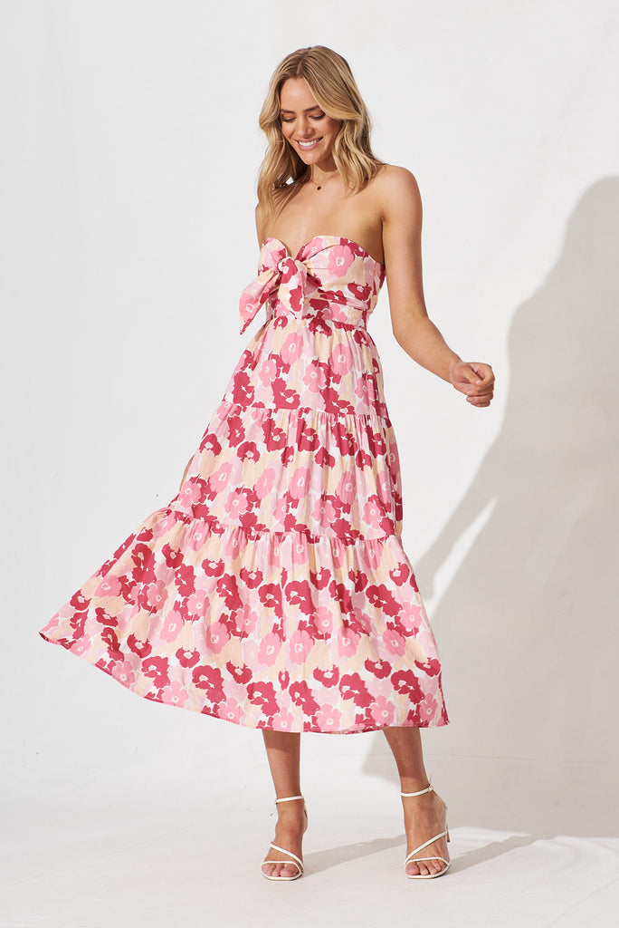 Molfetta Midi Dress In Pink Floral Cotton - full length