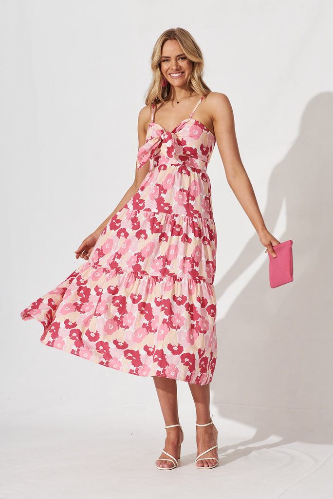 Molfetta Midi Dress In Pink Floral Cotton - full length
