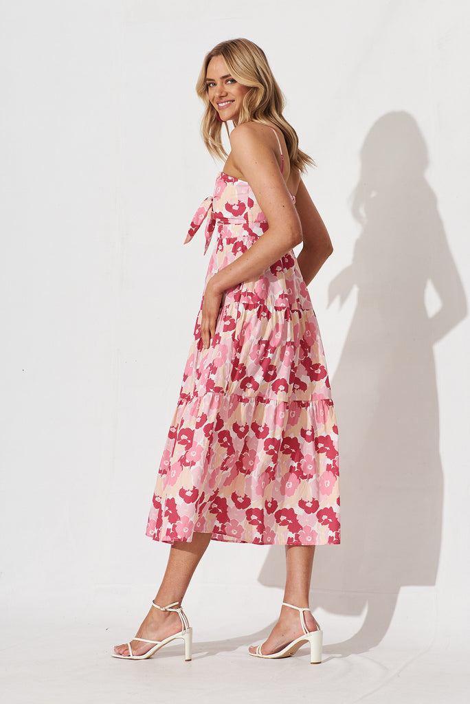 Molfetta Midi Dress In Pink Floral Cotton - side