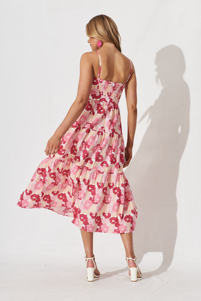 Molfetta Midi Dress In Pink Floral Cotton - back