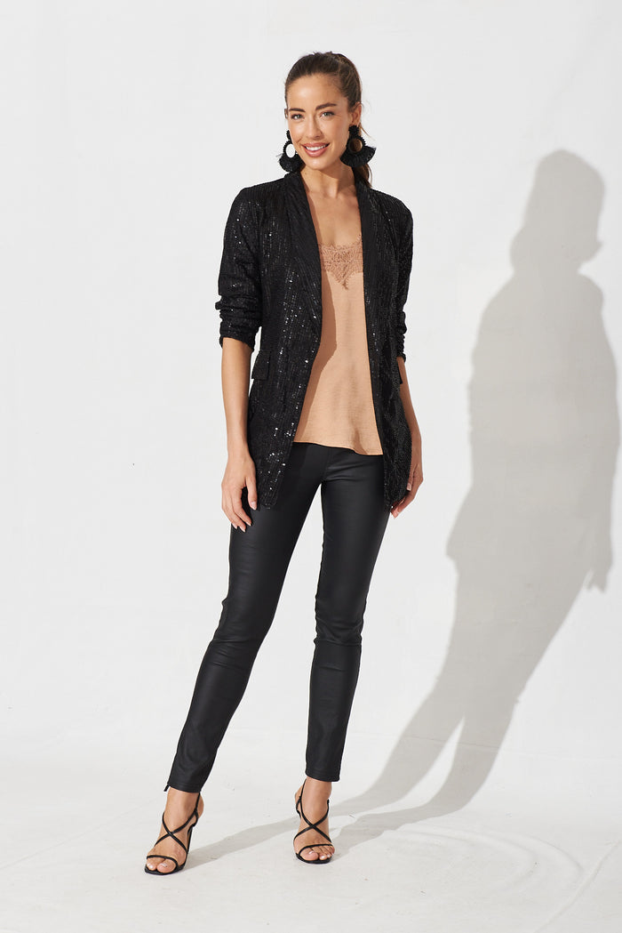 Jackie Blazer In Black Gold Sequin - full length