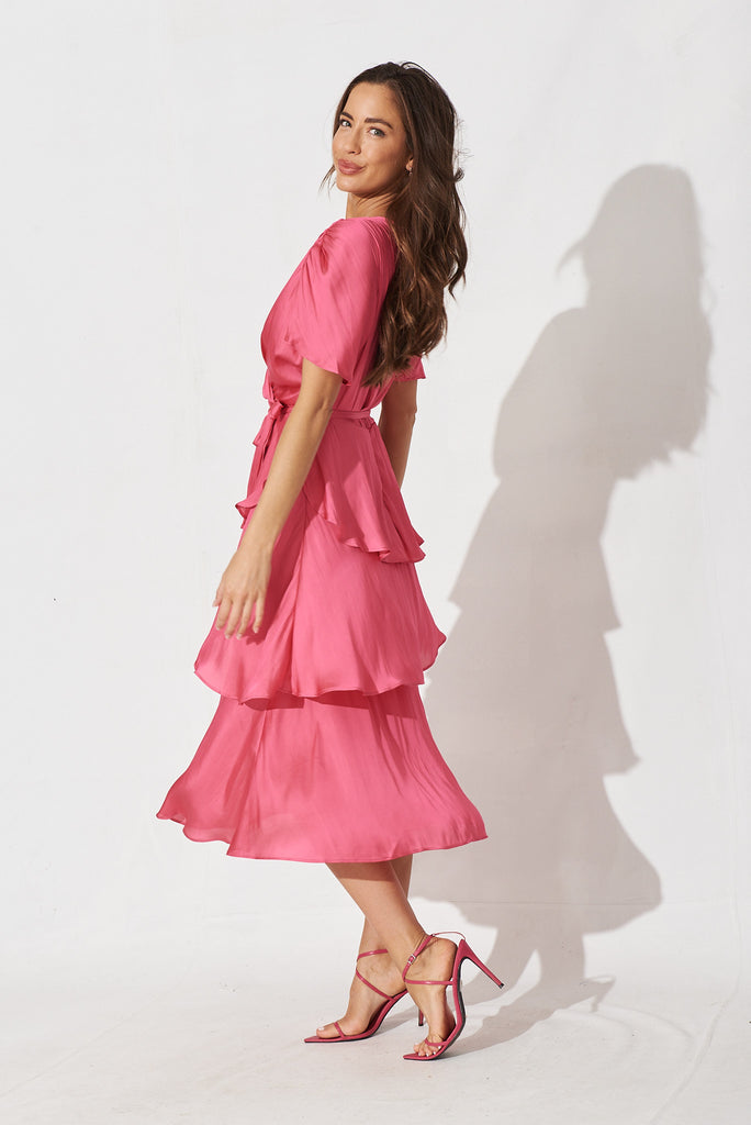 Fenwick Midi Dress In Pink Satin - side