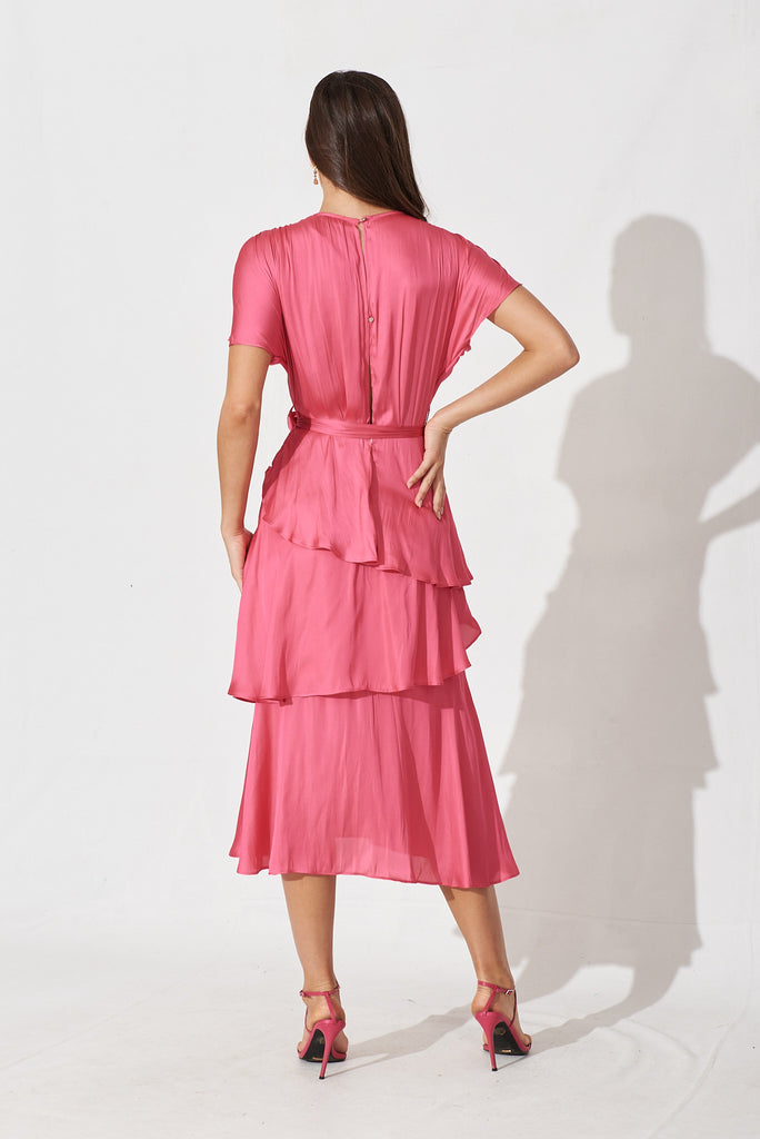 Fenwick Midi Dress In Pink Satin - back