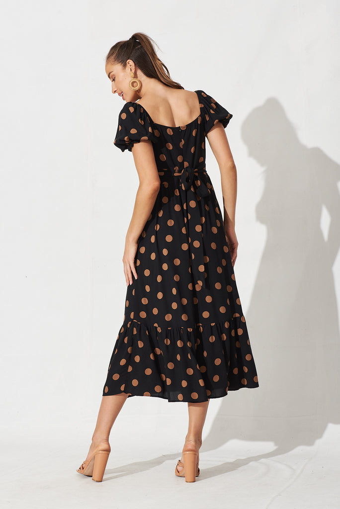 Candie Midi Dress In Black With Brown Spot - back