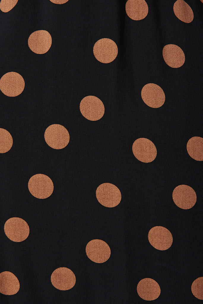 Candie Midi Dress In Black With Brown Spot - fabric
