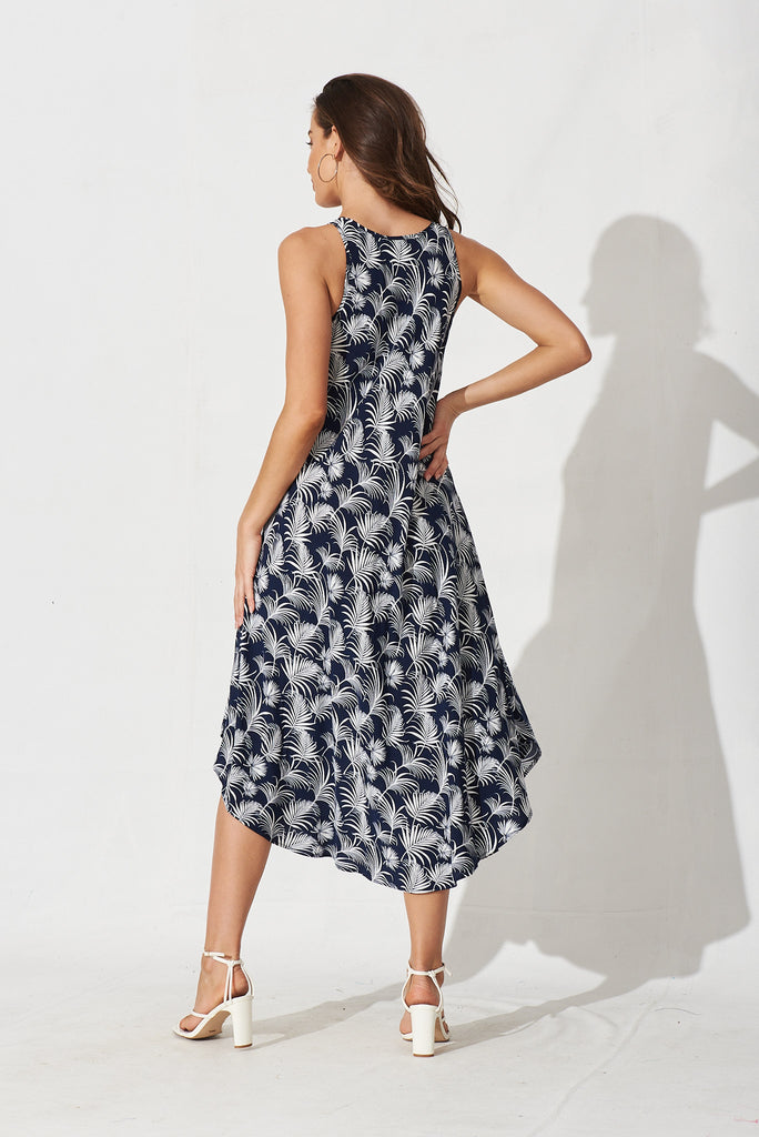 Varese Midi Dress In Navy With White Leaf - back