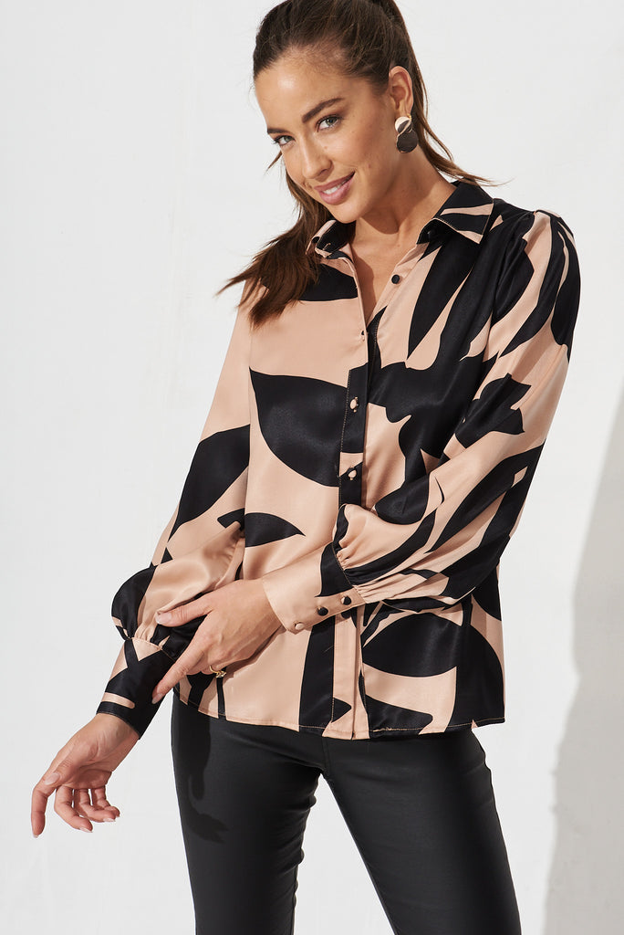 Callia Shirt In Brown With Black Print - front