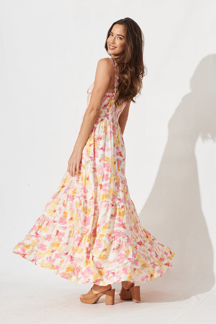 Marano Maxi Dress In White With Yellow Floral - side
