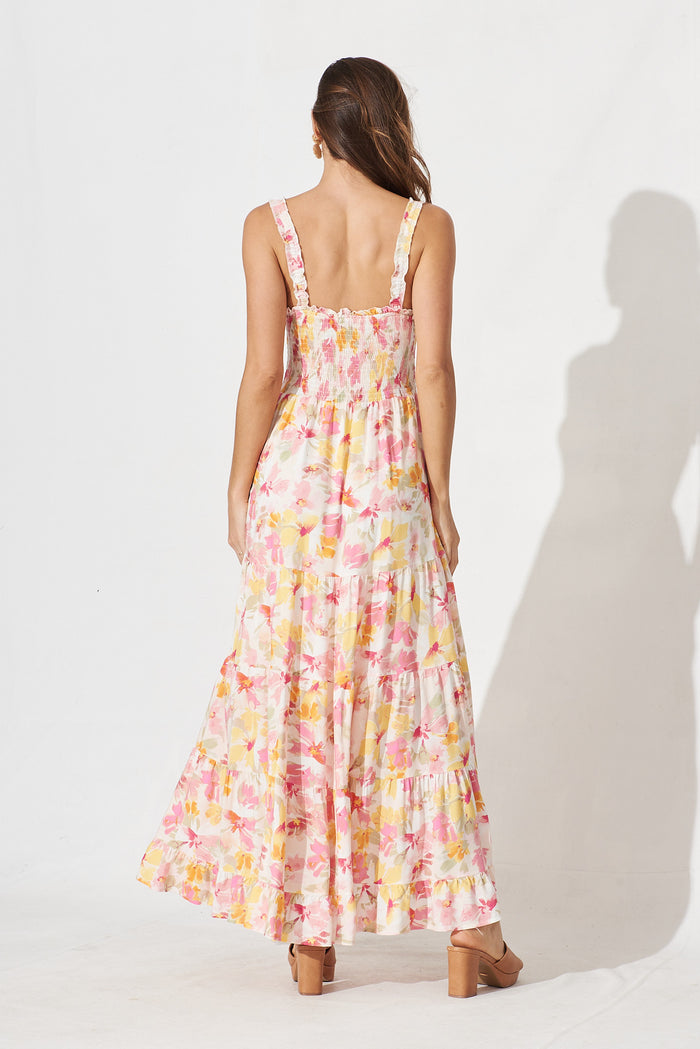 Marano Maxi Dress In White With Yellow Floral - back