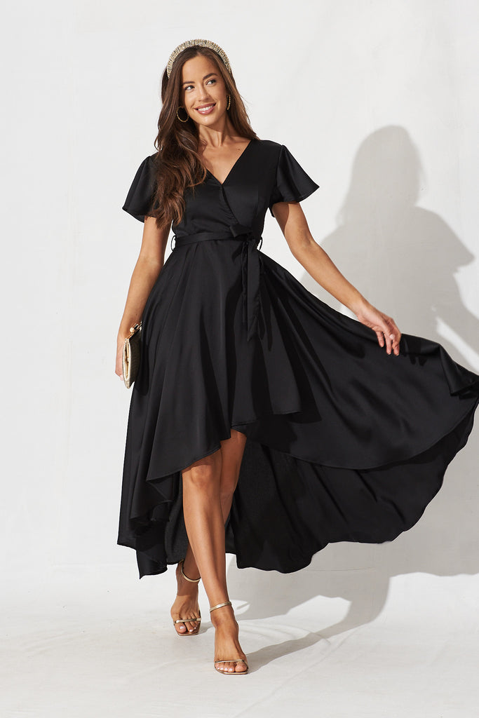 Marilou Maxi Dress In Black Satin - full length