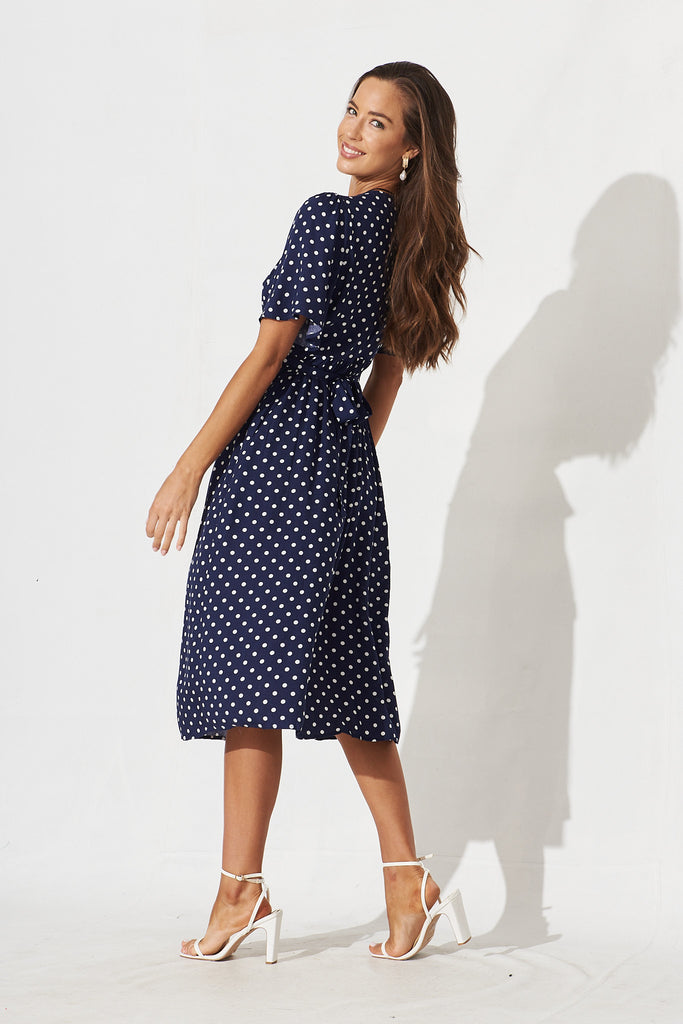 Truro Midi Dress In Navy With White Spot - side