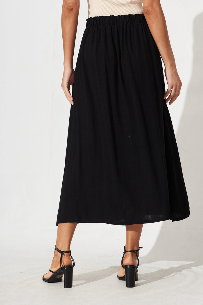 Moree Midi Skirt In Black Linen Blend - back