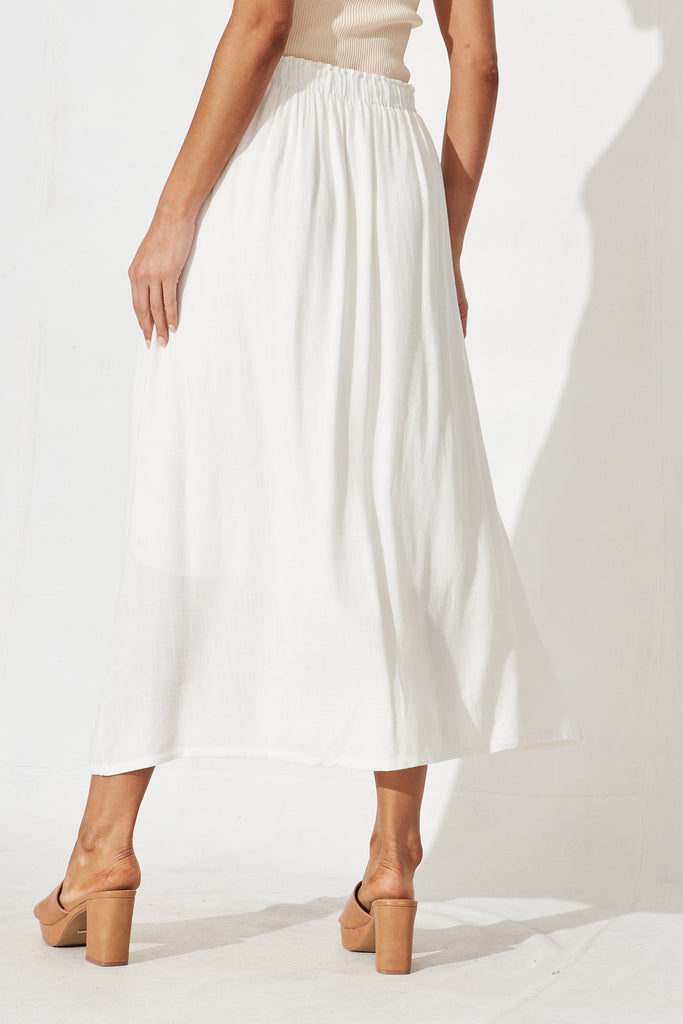 Moree Midi Skirt In White Linen Blend - back