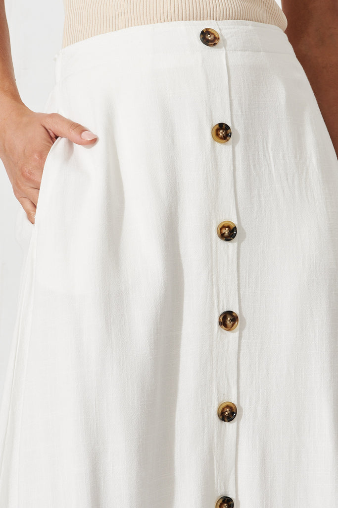 Moree Midi Skirt In White Linen Blend - detail