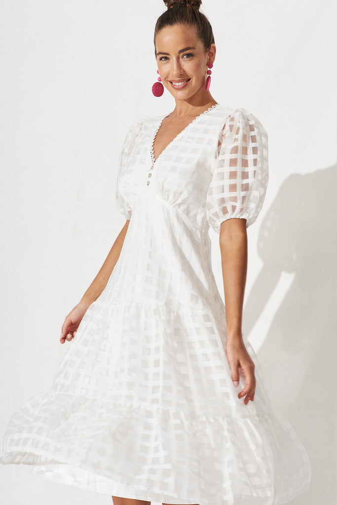 Junee Midi Dress In Junee Midi Dress In White Organza - front