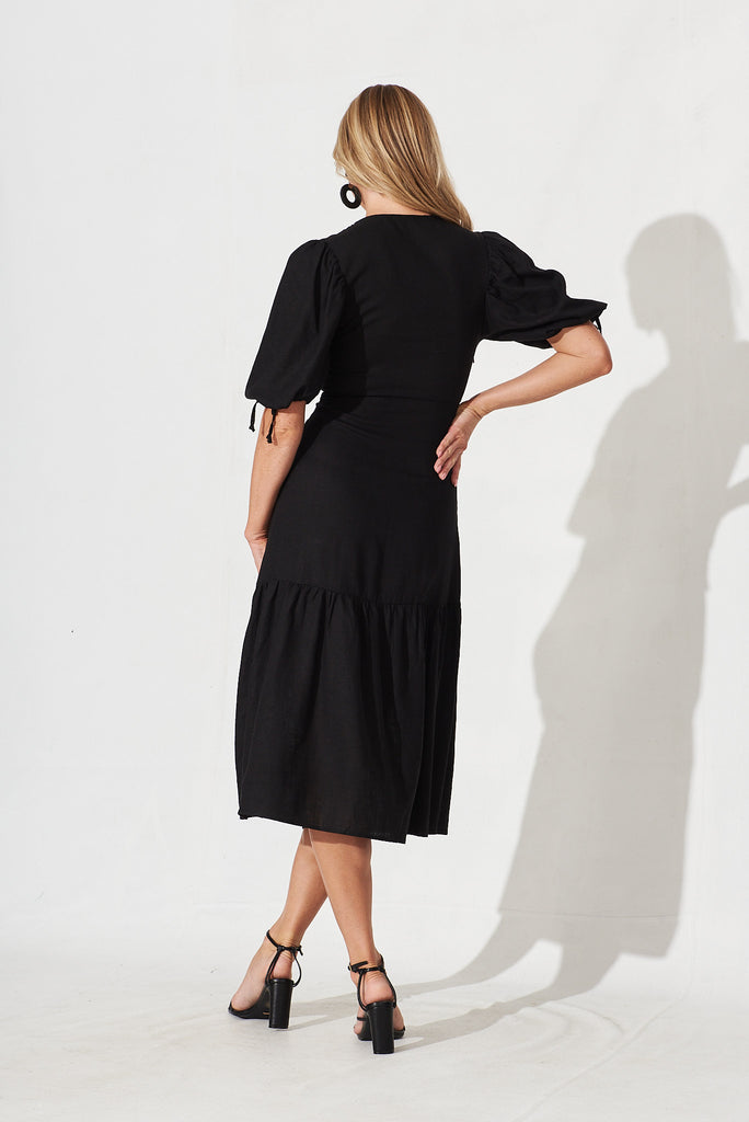 Heather Midi Dress In Black Linen Blend - back