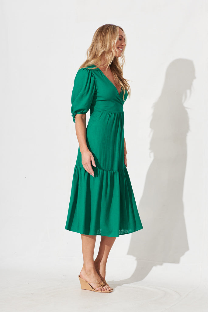 Heather Midi Dress In Green Linen Blend - side