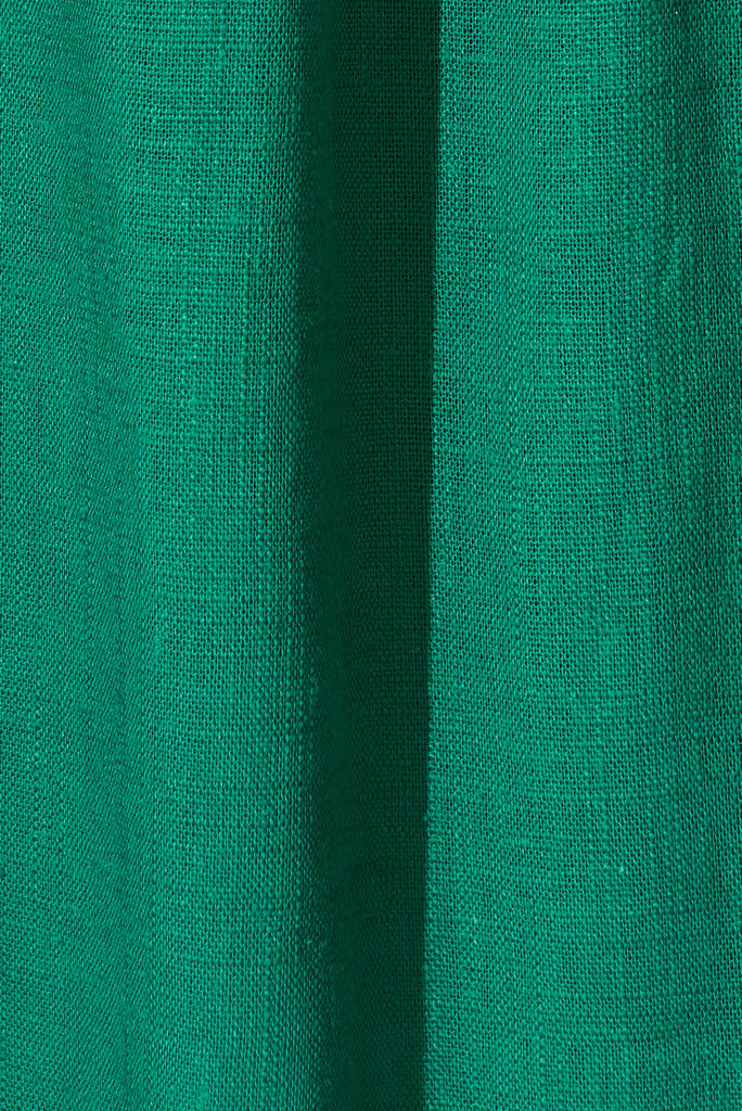 Heather Midi Dress In Green Linen Blend - fabric