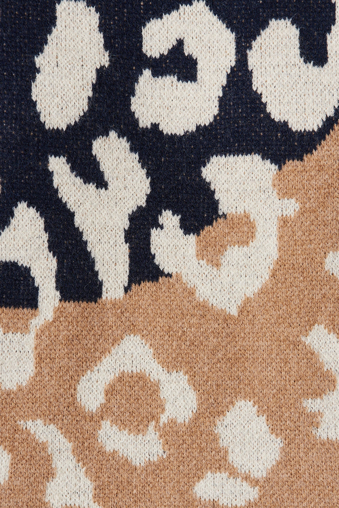 Shona Knit In Multi Navy Leopard Wool Blend - fabric