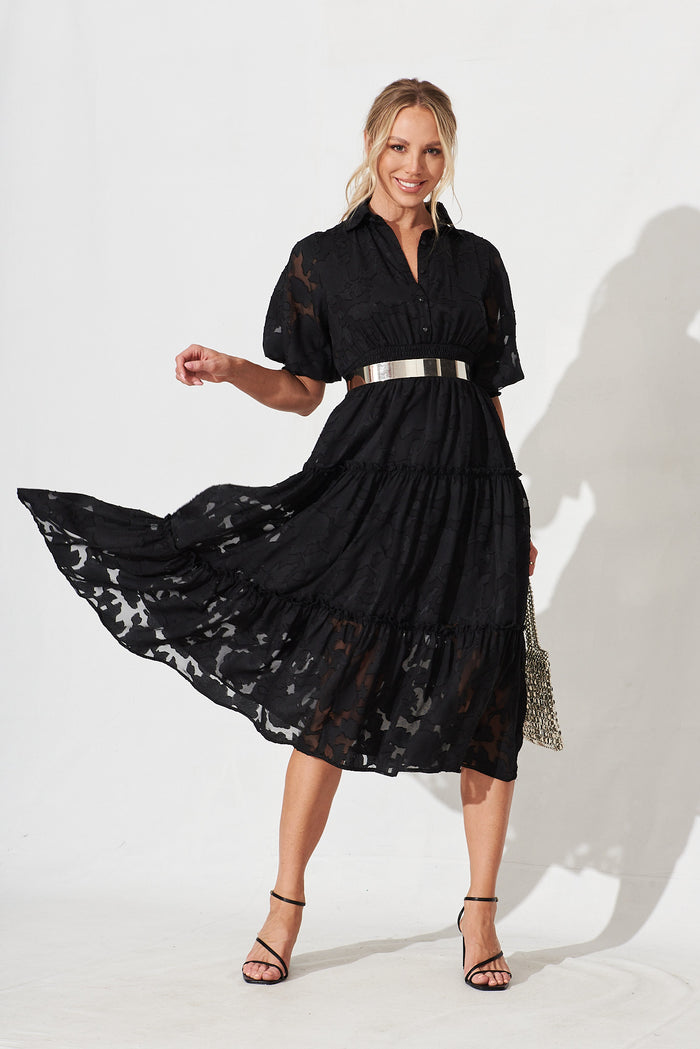 Brittney Maxi Dress In Black Burnout Chiffon - full length
