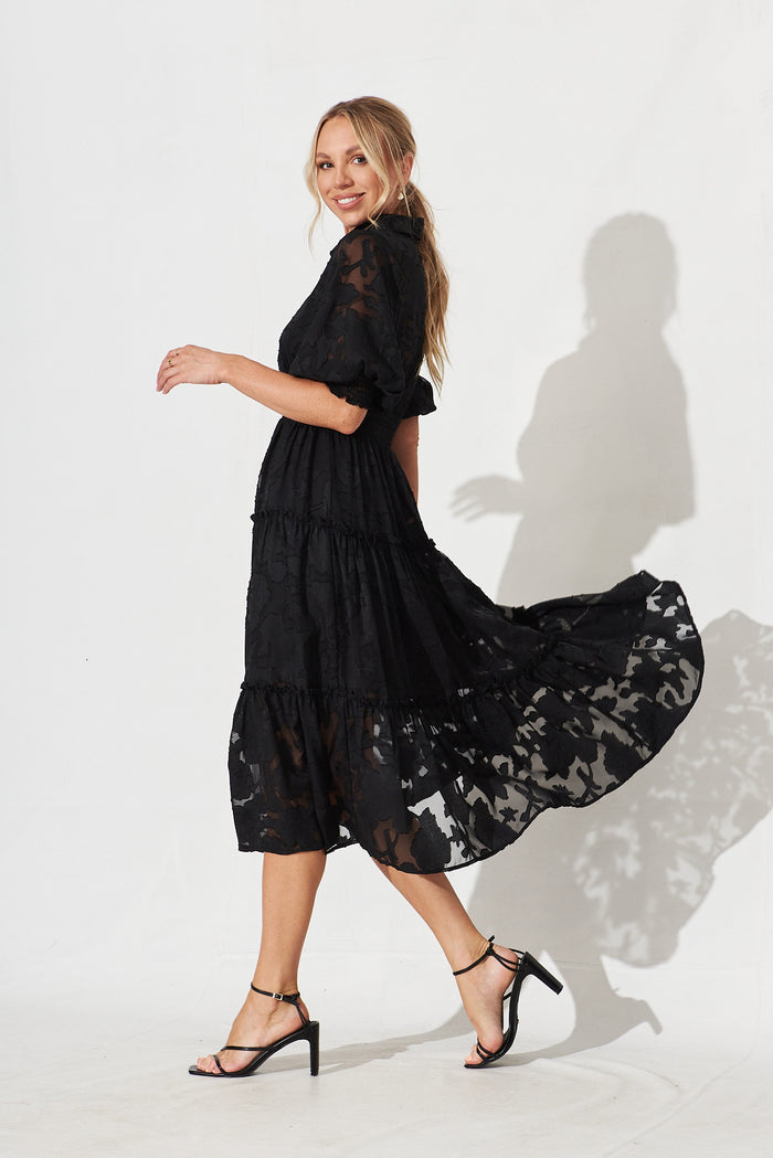 Brittney Maxi Dress In Black Burnout Chiffon - side
