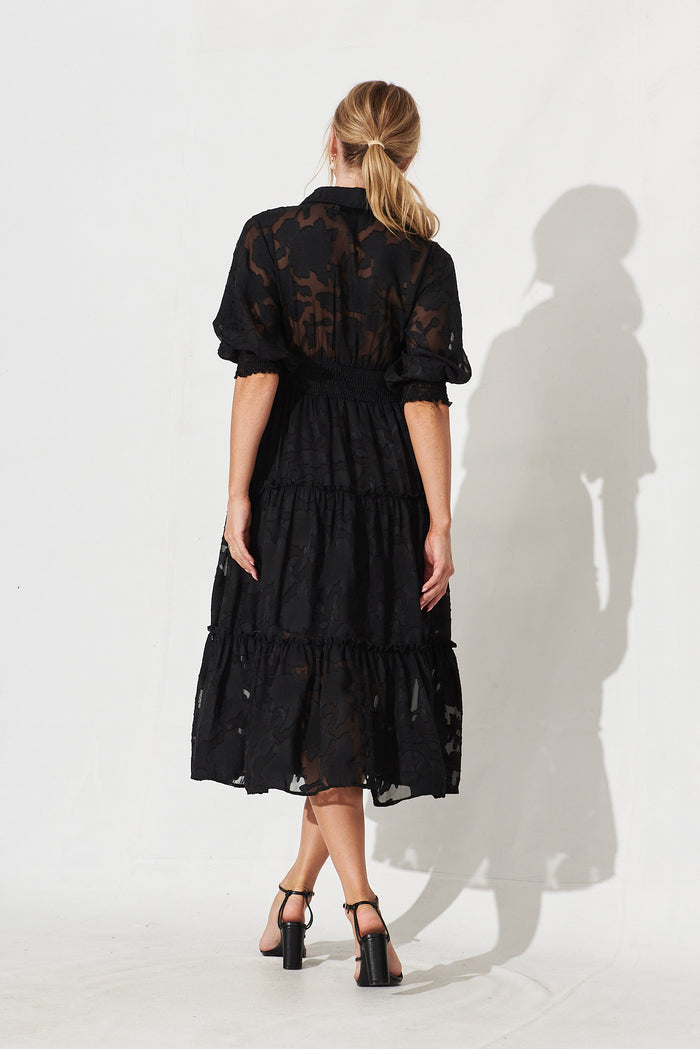Brittney Maxi Dress In Black Burnout Chiffon - back