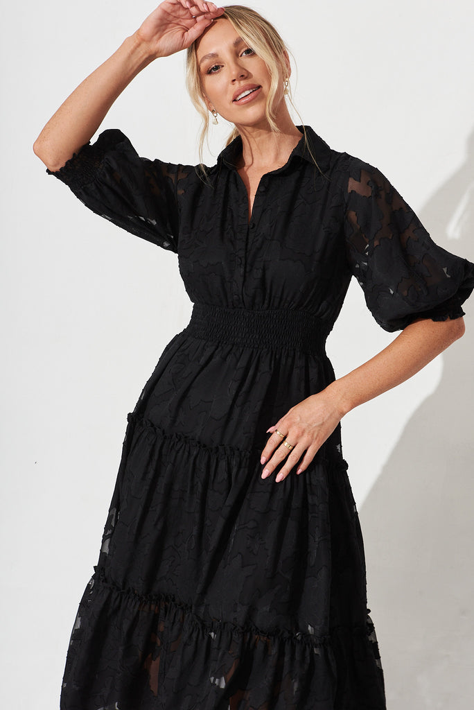 Brittney Midi Dress In Black Burnout Chiffon – St Frock