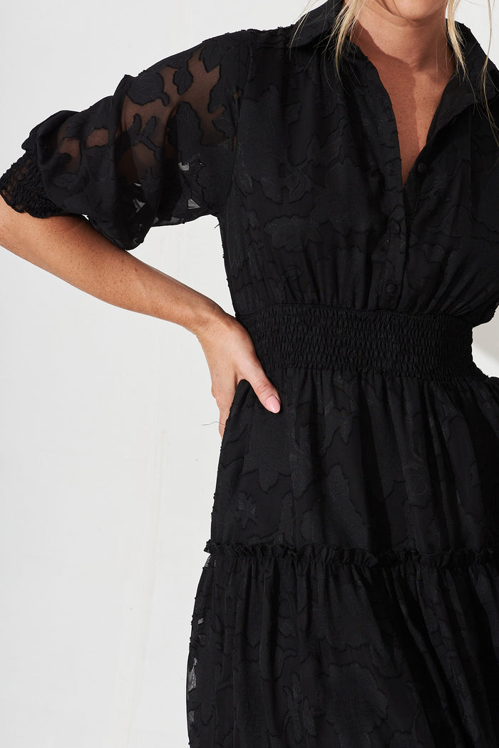 Brittney Maxi Dress In Black Burnout Chiffon - detail
