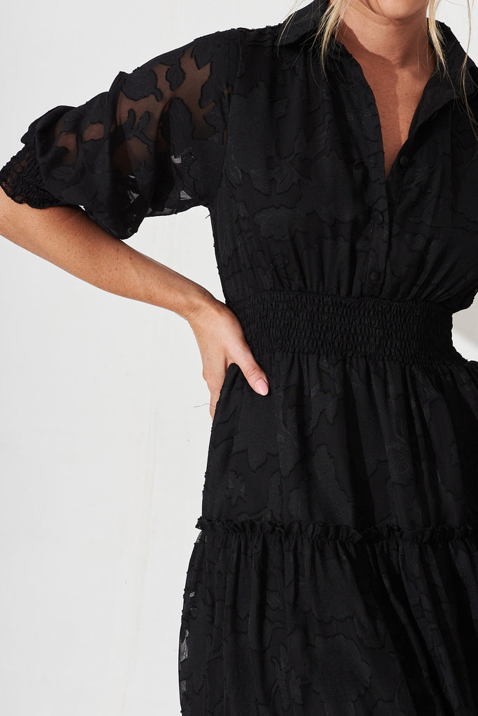 Brittney Maxi Dress In Black Burnout Chiffon - detail