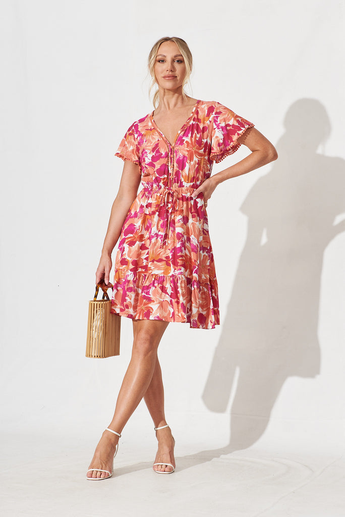 Mayfair Dress In Pink And Orange Floral - full length
