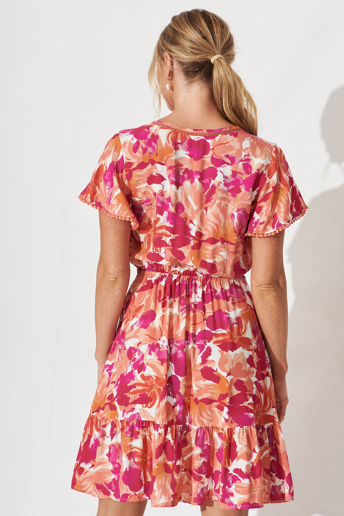 Mayfair Dress In Pink And Orange Floral - back