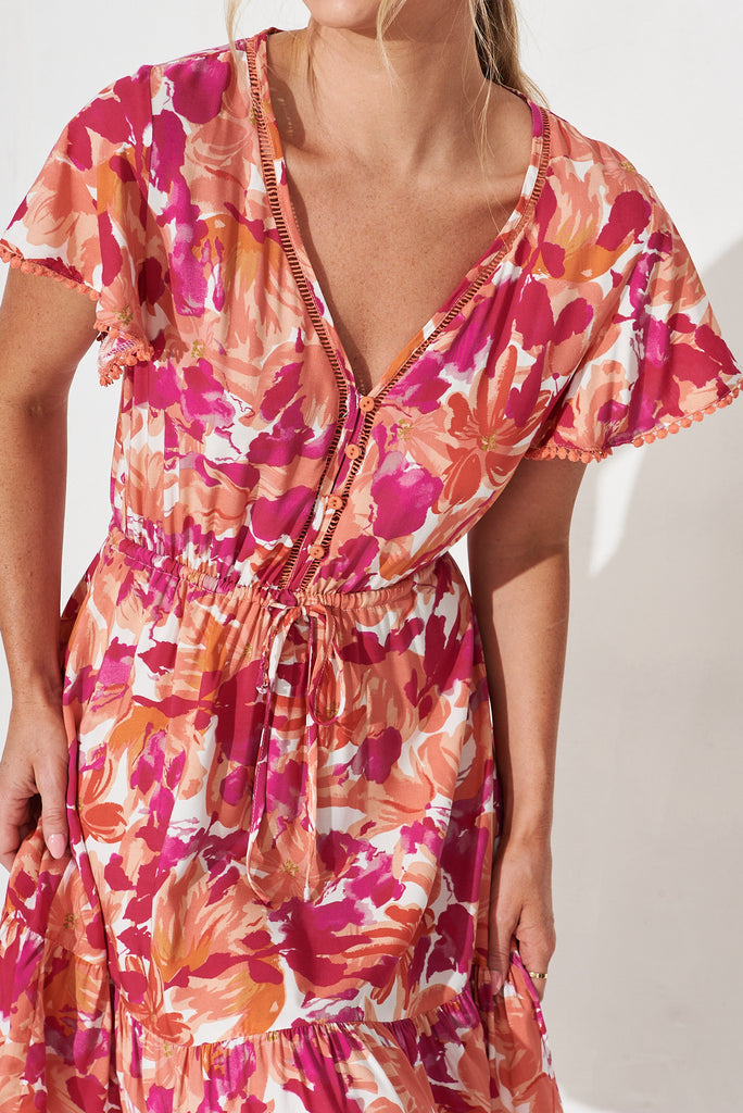 Mayfair Dress In Pink And Orange Floral - detail