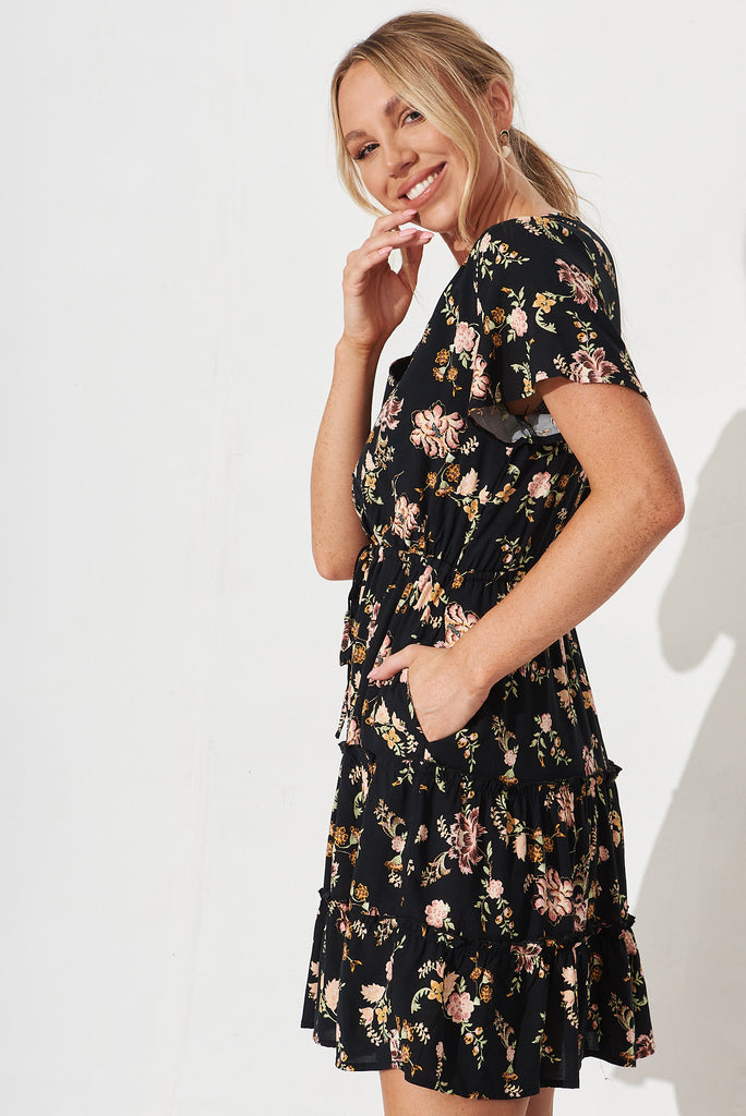 Kimovale Dress In Black With Pink Floral - side