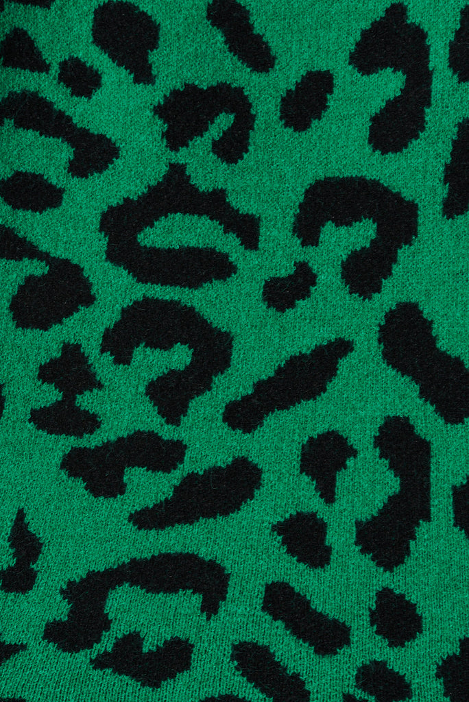 Fairlop Knit In Green With Black Leopard Wool Blend - fabric