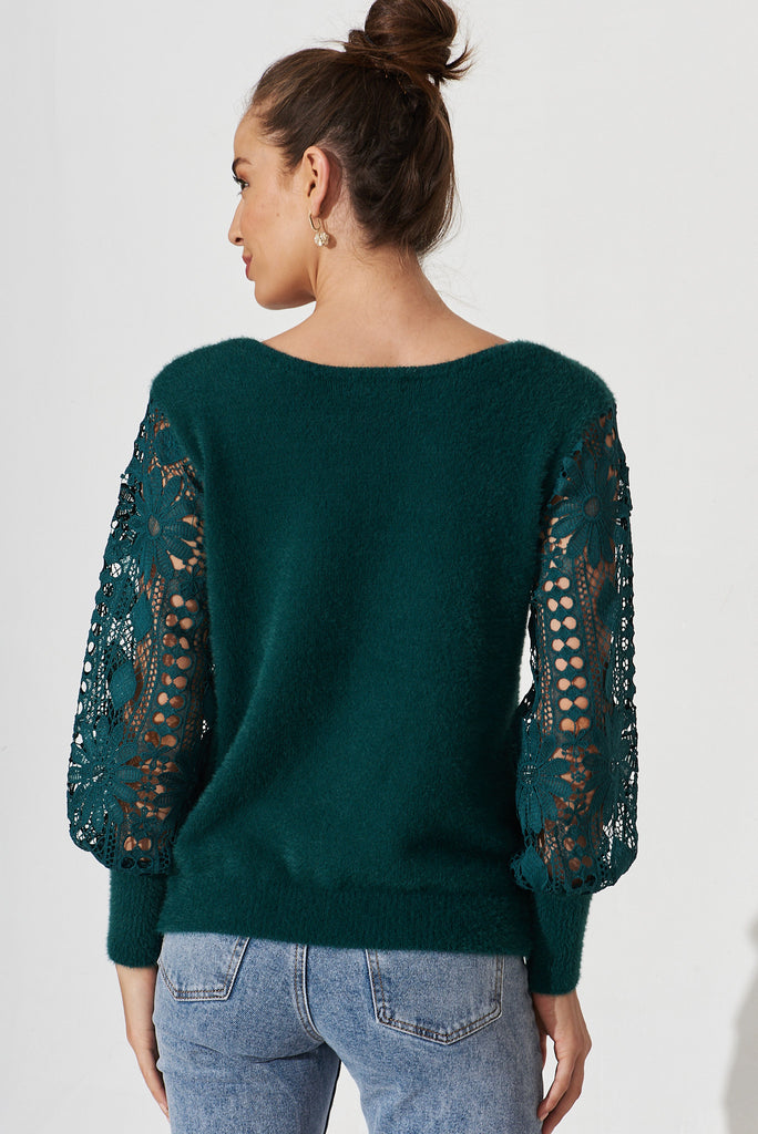 Marita Knit In Teal Lace Detail Wool Blend - back