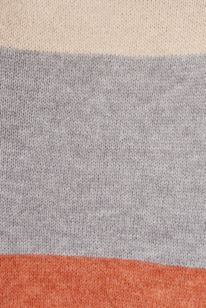 Anerley Knit Cardigan In Multi Grey Colour Block Wool Blend - fabric
