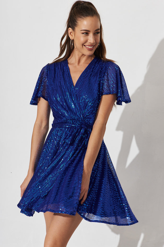 Amoretto Sequin Dress In Blue - front