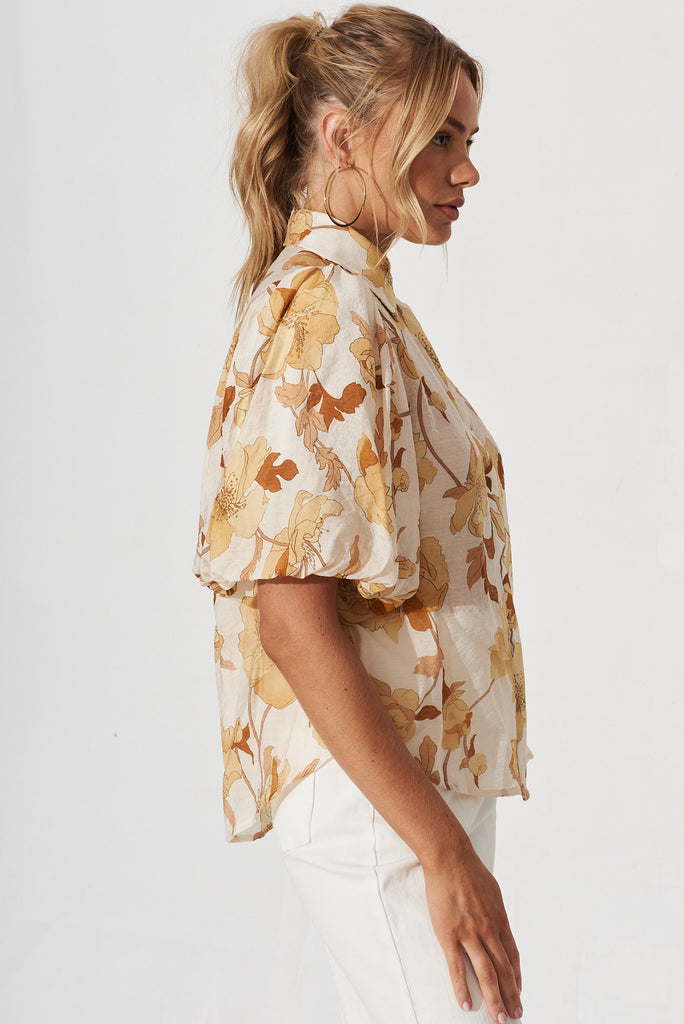 Aeryn Shirt In White With Rust Floral - side