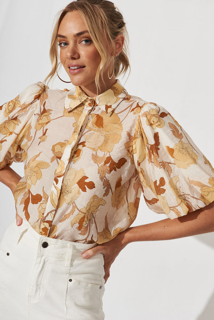 Aeryn Shirt In White With Rust Floral - detail