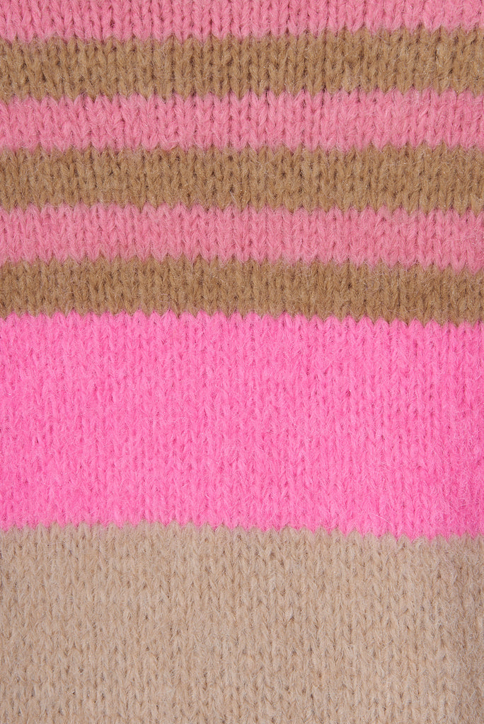 Belsize Knit Cardigan In Cream Stripe Wool Blend - fabric