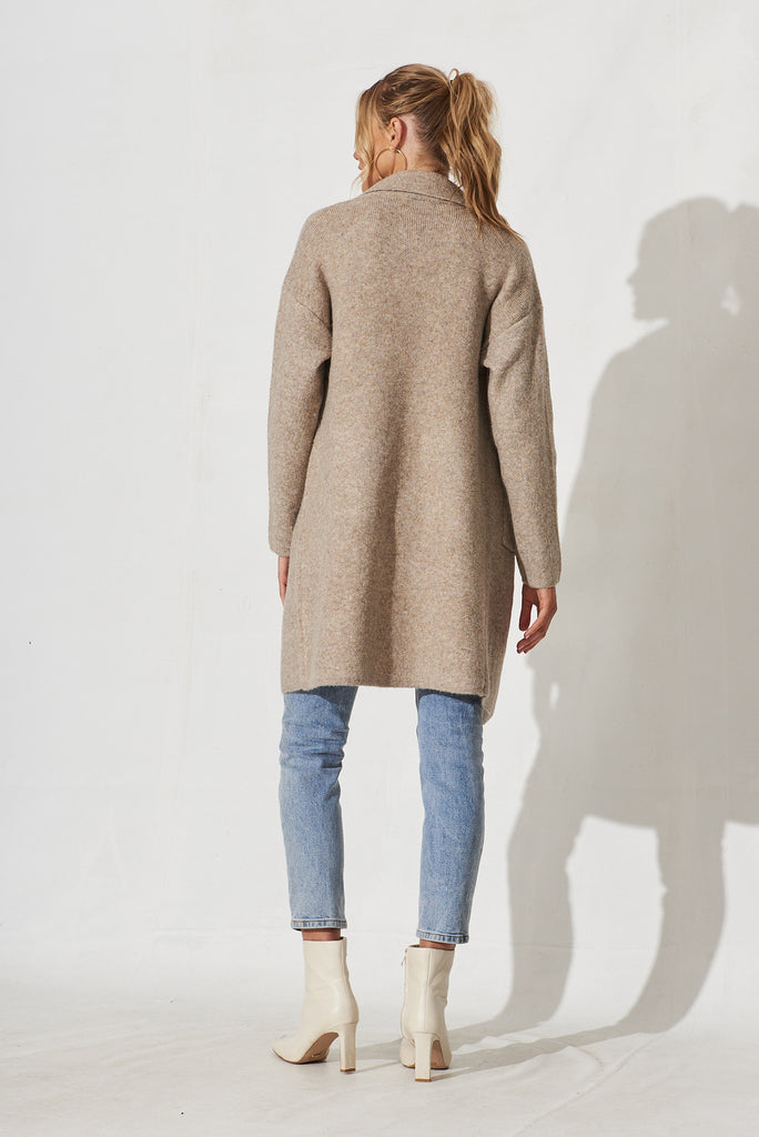 Quinzy Knit Coat In Taupe Marle Wool Blend - back