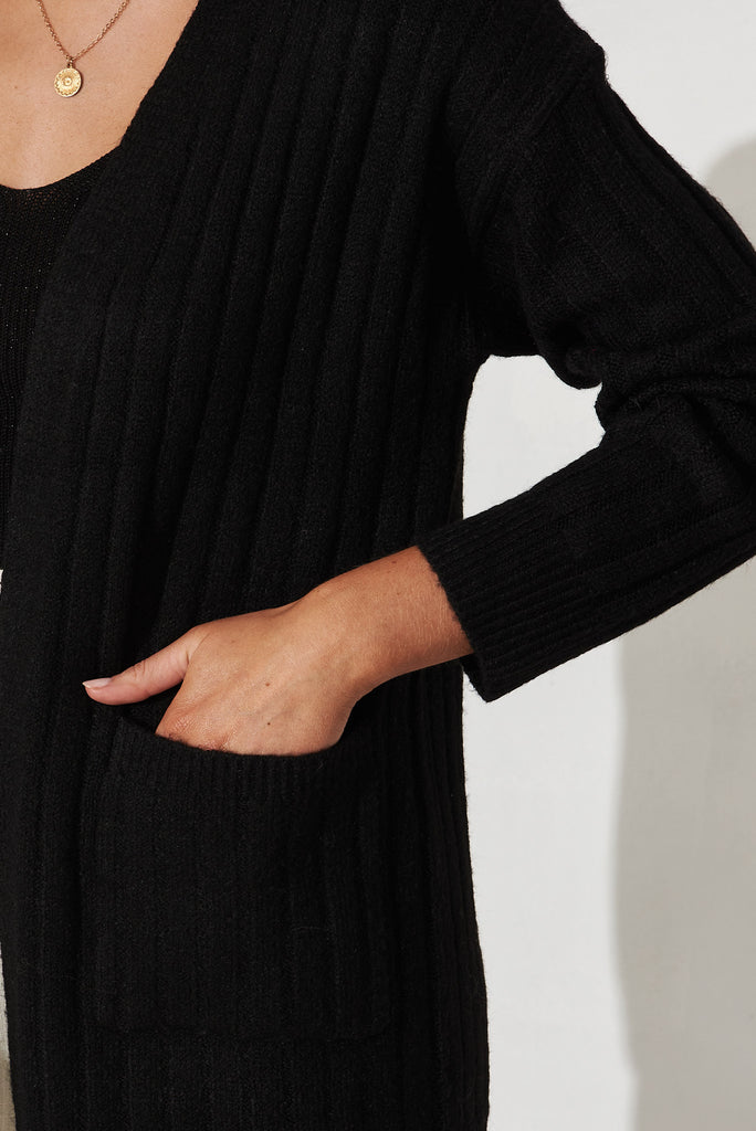 Kingsdene Knit Cardigan In Black Wool Blend - detail