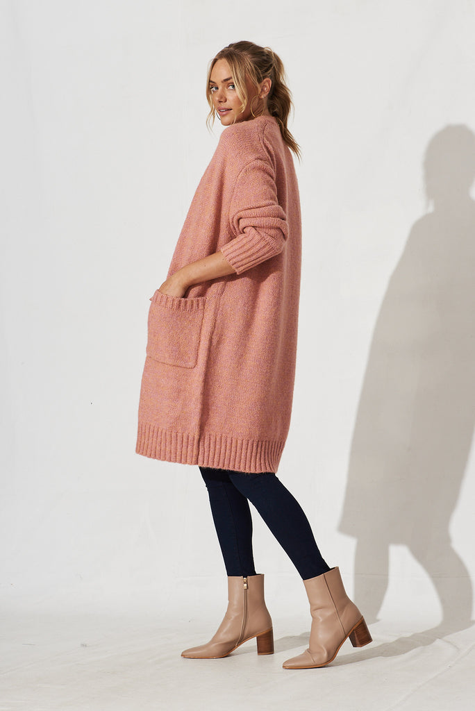 Colindale Knit Cardigan In Dusty Rose Wool Blend - side