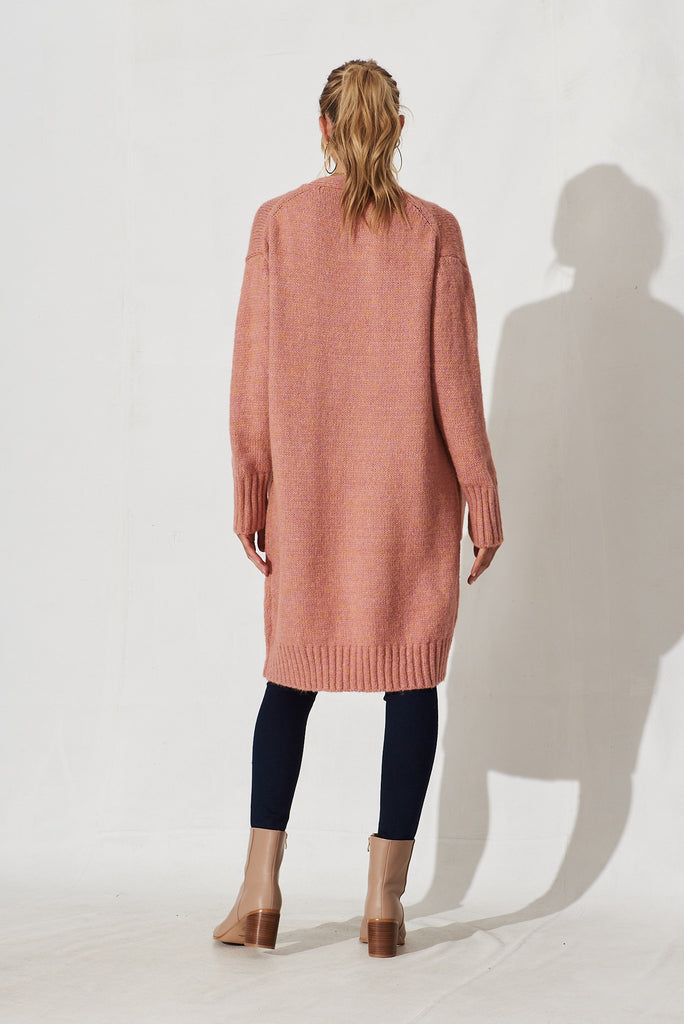 Colindale Knit Cardigan In Dusty Rose Wool Blend - back